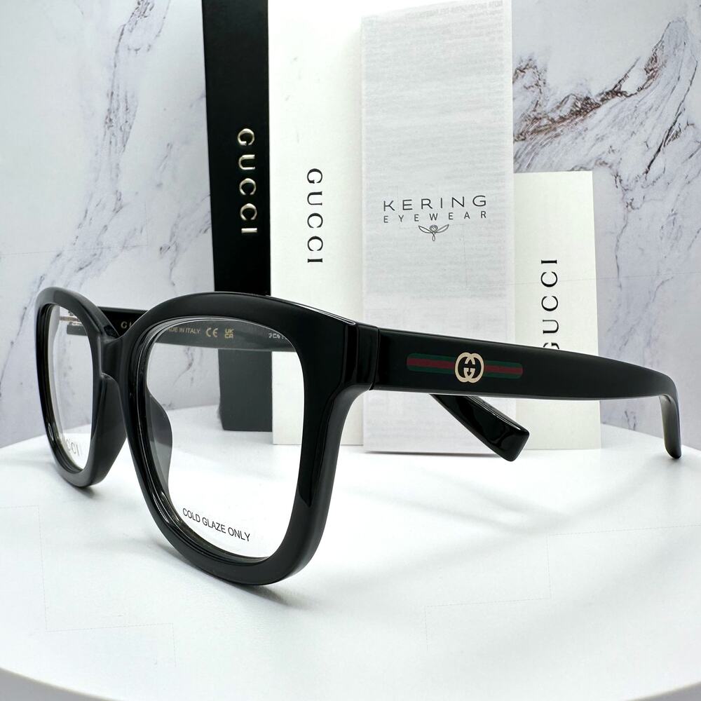 New GUCCI Eyeglasses 53-19-140 Black Square GG Logo Red Green Web Women Rx-able